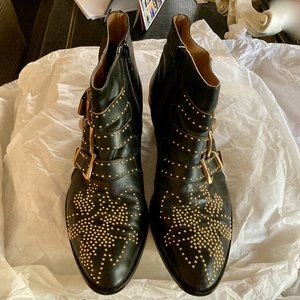 Chloe Susanna lambskin boots black/gold studs 37.5 7.5 8